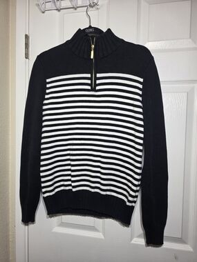 Karen Scott Women’s 100% Cotton Striped Quarter Zip Pullover Sweater Size S